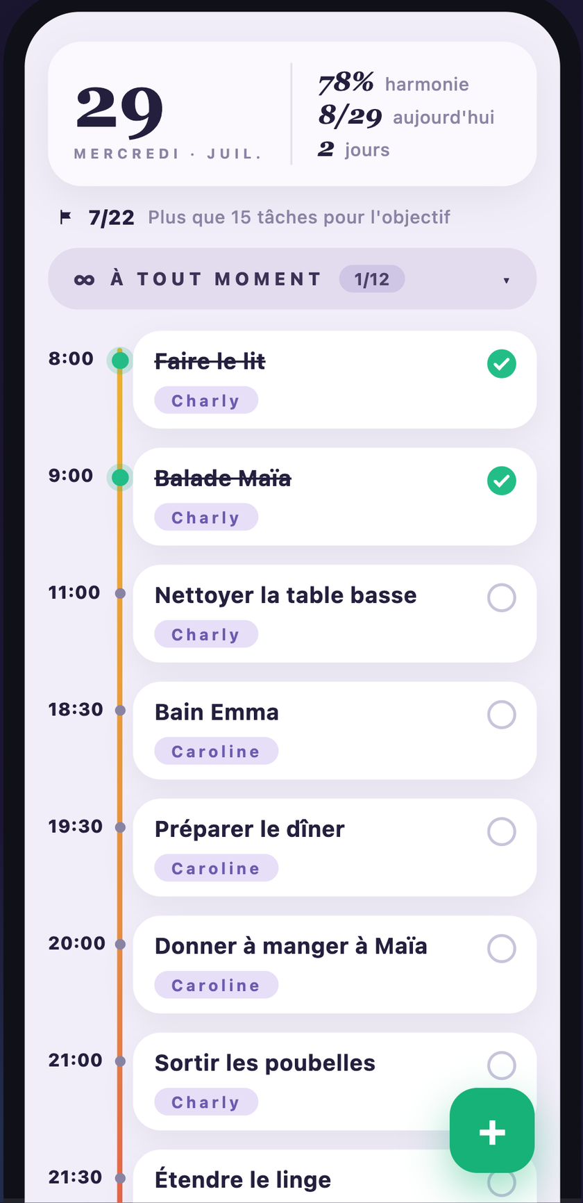 La Journée dans Eqwity Mind : harmonie du foyer et tâches du jour
